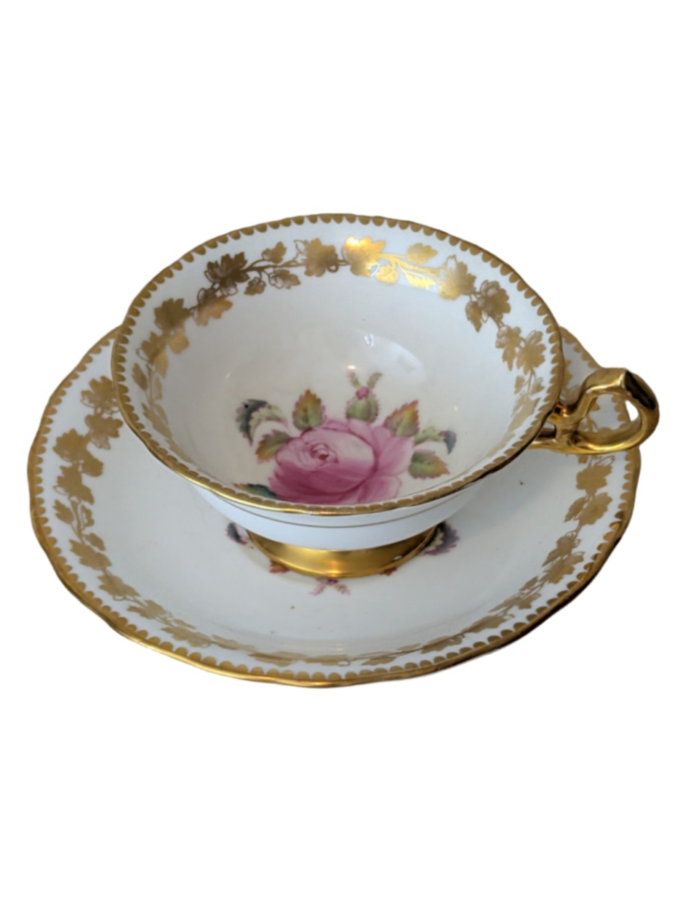 Royal Chelsea Bone China Tea Cup and Saucer Set, White and Gold Vintage